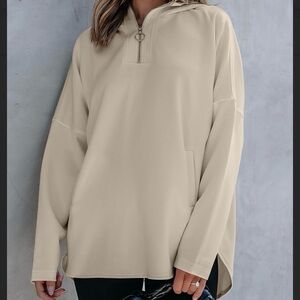 New EVALESS Women's Oversized Cream Pullover Casual Hoodie